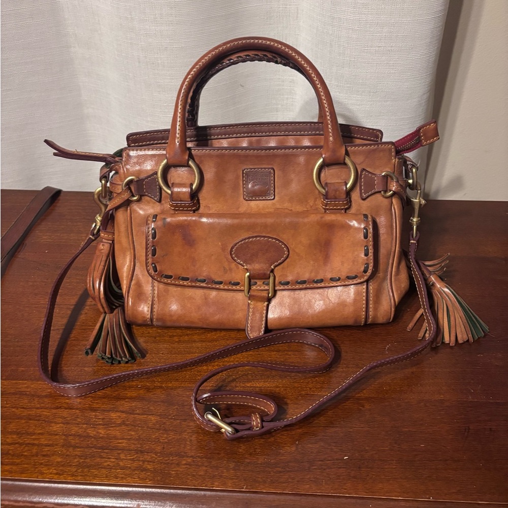 Dooney & Bourke Brown Leather Crossbody Bag with Dark Brown Accents - Picture 2 of 5